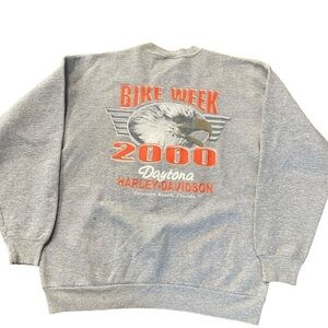 Hanes Y2k Daytona Beach Bike Week Harley Davidson Gray Crewneck Sweatshirt Sz M